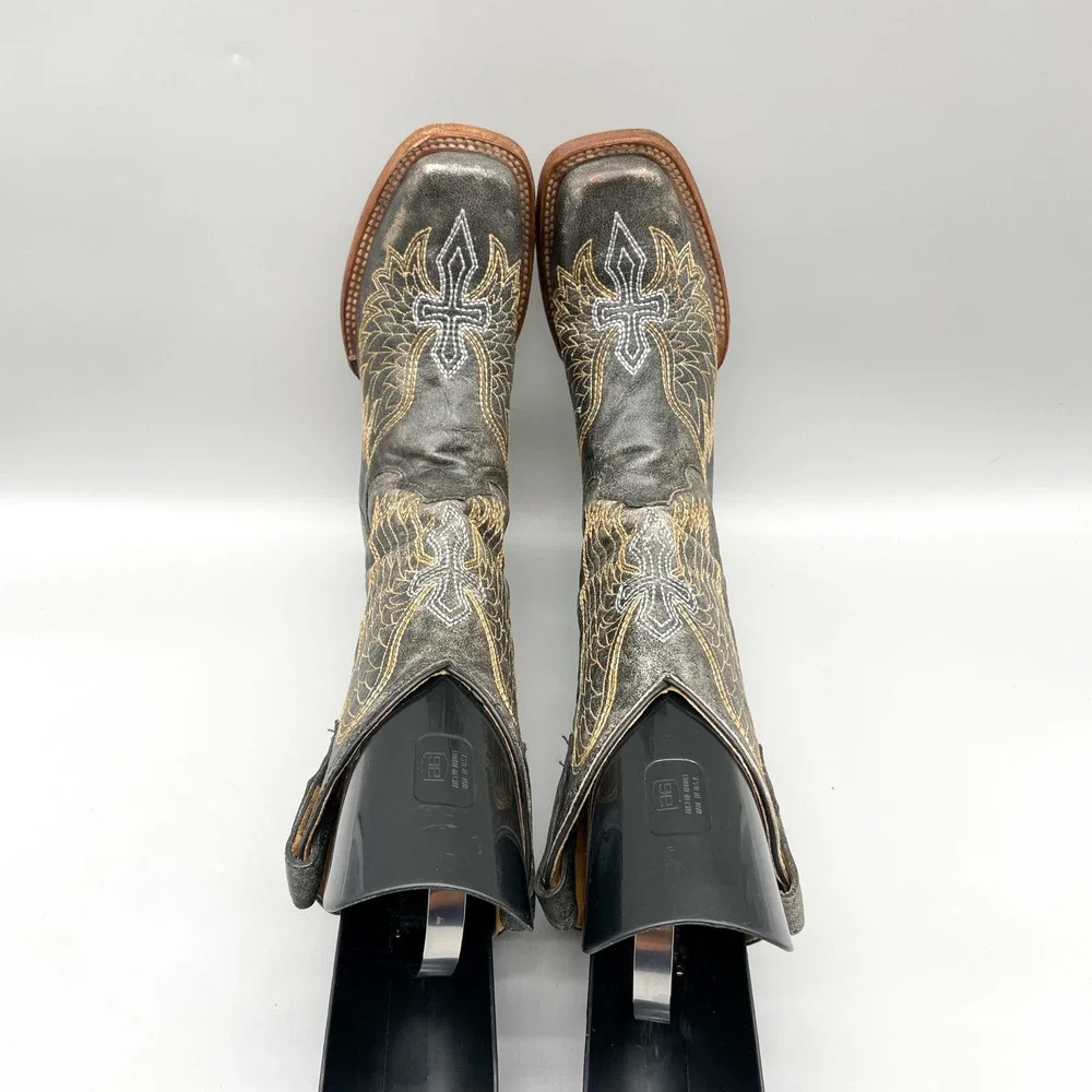 Corral Teen Girls Size 4.5 Distressed Black Leather Wing Cross Western Boots